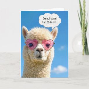 65. Geburtstag Alpaka mit rosa herzförmiger Brille Karte