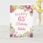 65. Geburtstag Aquarellfarben Blume Rosa Karte (Gelbe Blume)