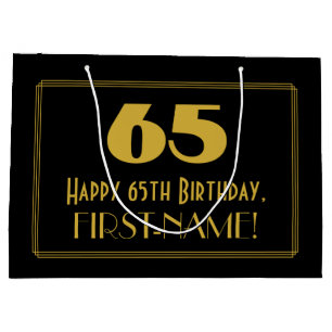 65. Geburtstag — Art Deco Look "65" & Name Große Geschenktüte
