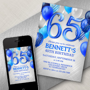 65. Geburtstag Blue Balloons Einladung