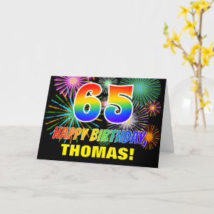 65. Geburtstag: Bold, Fun, Feuerwerk, Regenbogen 6 Karte