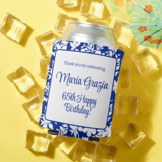 65. Geburtstag Chic Blue White Floral Dosenkühler (In Situ Sommer)