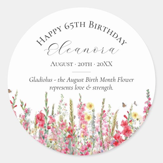 65. Geburtstag Custom Sticker August Birth Blume (Vorderseite)