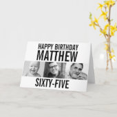 65. Geburtstag drei Fotos mono Schwarz-weiß Karte (Gelbe Blume)