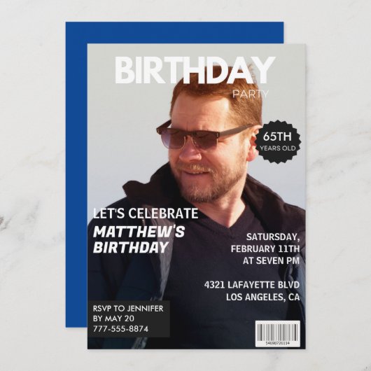 65. Geburtstag Einladungen Männer Him Magazine Cov (Vorne/Hinten)