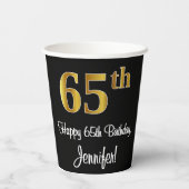 65. Geburtstag - Elegante Luxuriöse Imitate Gold L Pappbecher (Rückseite)