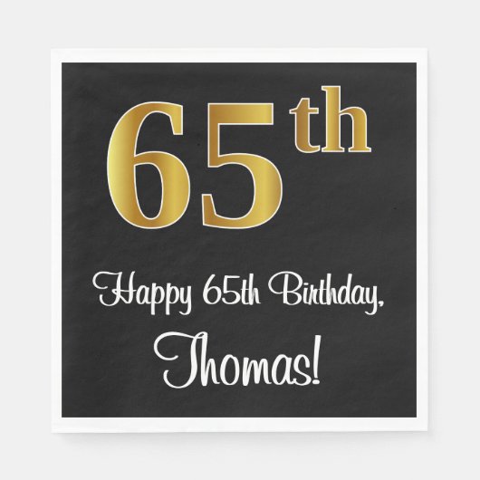 65. Geburtstag ~ Elegante Luxuriöse Imitate Gold L Serviette (Vorderseite)