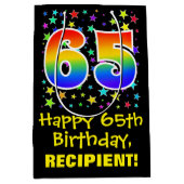 65. Geburtstag: Farbenfrohe Sterne Muster & Regenb Mittlere Geschenktüte (Vorderseite)