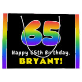 65. Geburtstag: Farbiger Regenbogen # 65, Individu Große Geschenktüte (Rückseite)