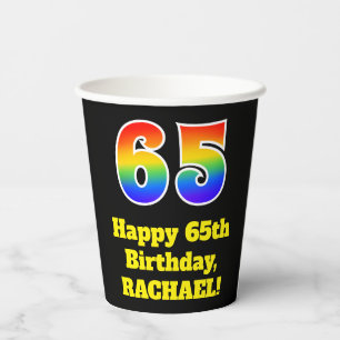 65. Geburtstag: Farblich, Spaß, Spannung, Regenbog Pappbecher
