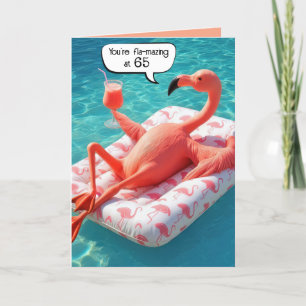 65. Geburtstag Flamingo Floating in einem Pool Karte