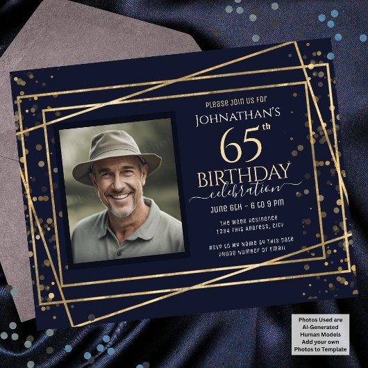 65. Geburtstag Foto Blue Gold Paper Sheet