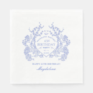 65. Geburtstag Französisch Blue Floral Wappen Cust Serviette