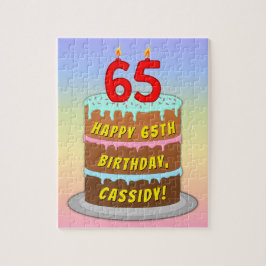 65. Geburtstag: Fun Cake and Candles + Individuell Puzzle