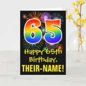 65. Geburtstag: Fun Fireworks Muster + Regenbogen  Karte (Gelbe Blume)