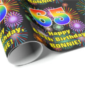 65. Geburtstag: Fun Fireworks, Rainbow Look # "65" Geschenkpapier (Rolleneckpunkt)