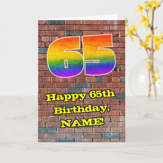 65. Geburtstag: Fun Graffiti-Inspiriert Regenbogen Karte (Gelbe Blume)