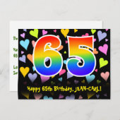 65. Geburtstag: Fun Hörmuster, Regenbogen 65 Postkarte (Vorne/Hinten)