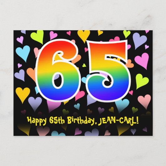 65. Geburtstag: Fun Hörmuster, Regenbogen 65 Postkarte (Vorderseite)