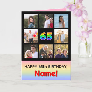 65. Geburtstag: Fun Rainbow #, Custom Fotos + Name Karte