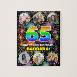 65. Geburtstag: Fun Rainbow #, Individuelle Name + Puzzle