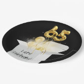 65. Geburtstag Gold Ballons in weißer Box Pappteller (Schrägansicht)