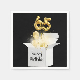 65. Geburtstag Gold Ballons in weißer Box Serviette