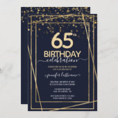65. Geburtstag Gold und Blau Einladung (Vorne/Hinten)