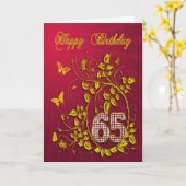 65. Geburtstag goldene Schmetterlinge Karte (Gelbe Blume)