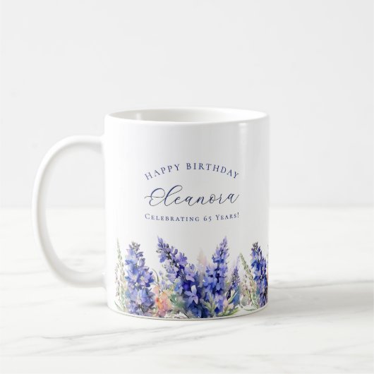65. Geburtstag Juli Geburtstag Blume Geschenk Cust Kaffeetasse (Links)