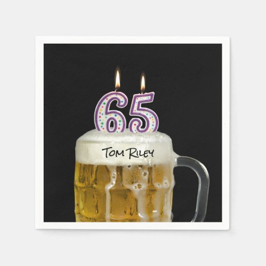 65. Geburtstag Kerzen in Bier Serviette (Vorderseite)