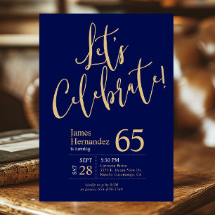 65. Geburtstag Lasst uns feiern Navy Blau Gold Fot Einladung