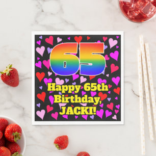 65. Geburtstag: Loving Hearts Pattern, Regenbogen  Serviette