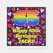 65. Geburtstag: Loving Hearts Pattern, Regenbogen Serviette (Vorderseite)