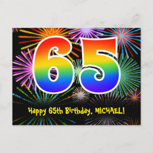 65. Geburtstag – Lustiges Feuerwerk Muster + Regen Postkarte