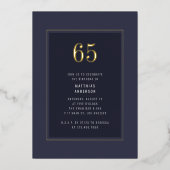 65. Geburtstag Minimal Eleganter dunkler Goldrahme Folieneinladung (Vorderseite)