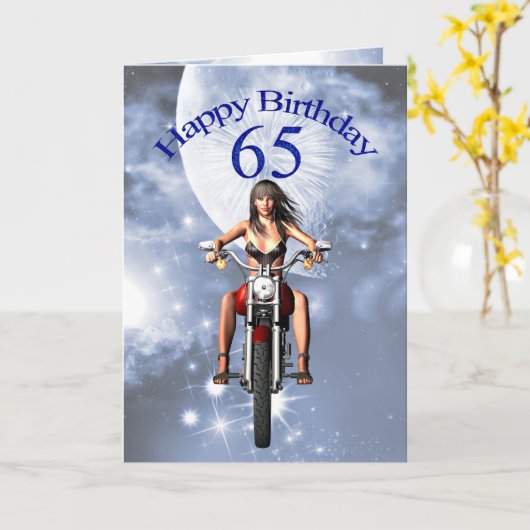 65. Geburtstag mit einem Biker Karte (Gelbe Blume)