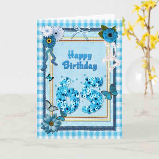 65. Geburtstag mit Scrapbook-Effekt Karte (Gelbe Blume)