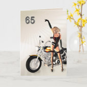 65. Geburtstag, Motorrad und Mädchen Karte (Gelbe Blume)
