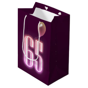 65. Geburtstag Neon Sign und Balloon Mittlere Geschenktüte