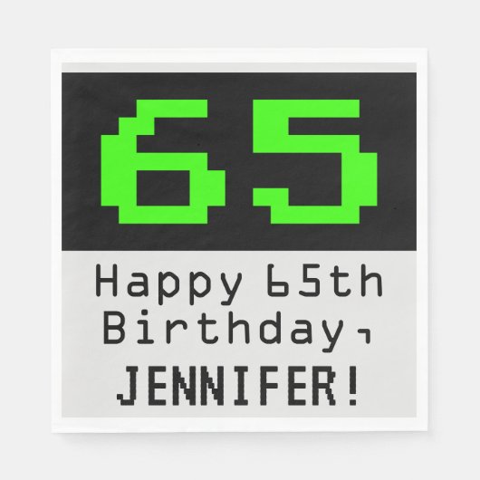 65. Geburtstag - Nerdy / Geeky Style "65" & Name Serviette (Vorderseite)