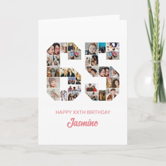 65. Geburtstag Nummer 65 FotoCollage Personalisier Karte (Vorderseite)