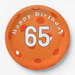 65. Geburtstag Orange Pickleball Pappteller