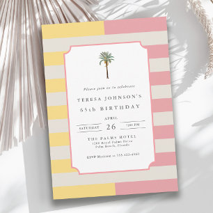 65. Geburtstag Palm Beach Pastell-Streifen Tropisc Einladung