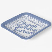 65. Geburtstag Party Nummer Muster Blau Weiß Pappteller (Gewinkelt)