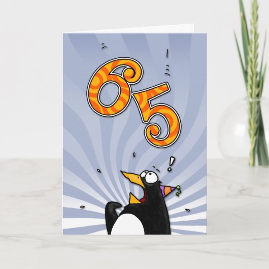 65. Geburtstag - Pinguin-Überraschungs-Karte Karte (Vorderseite)