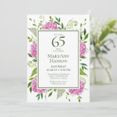 65. Geburtstag Pink Hydrangeas Card Anfrage Einladung (Stehend Vorderseite)