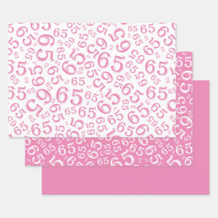 65. Geburtstag Pink & White Nummernmuster 65 Geschenkpapier Set