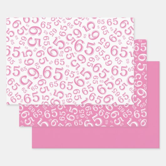 65. Geburtstag Pink & White Nummernmuster 65 Geschenkpapier Set (Set)