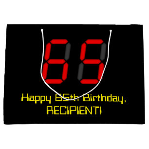65. Geburtstag: Red Digital Clock Style "65" + Nam Große Geschenktüte